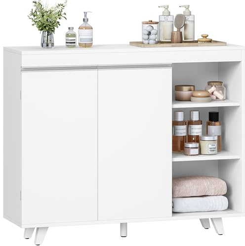 Hzuaneri Badezimmerschrank mit 2 Türen, Badschrank mit 3 Offenen Ablage | Aufbewahrungsschrank, Küchenschrank, Große Kapazität, Modern, für Wohnzimmer, Badezimmer 30 x 100 x 82 cm Weiß SC20203X