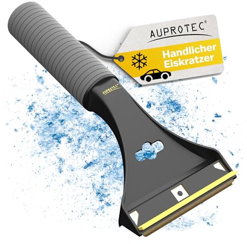 AUPROTEC Grattoir à Glace avec racloir Convexe en Laiton Poignée antidérapante Super-Soft et Raclette de Caoutchouc AX 1 Noir-Jaune
