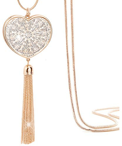 Suyi - Collana lunga con ciondolo a forma di cuore, da donna e base metal, colore: Cuore dorato., cod. bt134-ne-Hgd