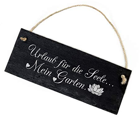Schiefertafel Urlaub für die Seele, mein Garten - Lotus Seerose Schild - 22 x 8 cm