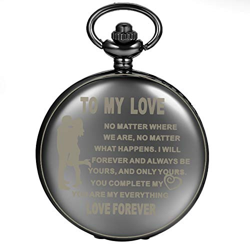 JewelryWe Gravierte Taschenuhr mit Kette Herren Damen Analog Quarz Kettenuhr mit Gravur Einfache Glatte Uhr Anhänger Halskette Geschenk