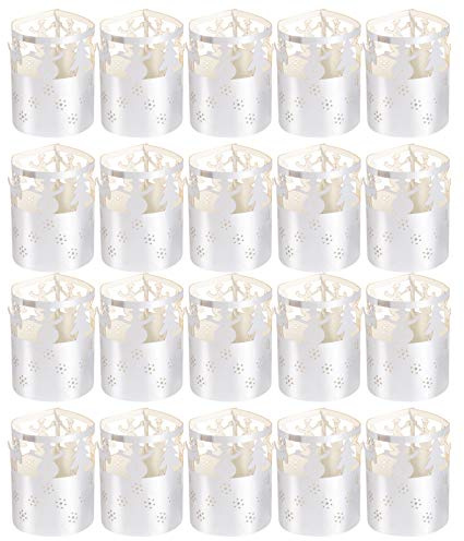 PRETYZOOM 50 Stücke Weihnachten Papier Votiv Kerzenständer Teelichthalter Dekorative Kerzenhalter für Flammenlose Teelichter Votivkerzen Schneeflocke für Geburtstag Hochzeit