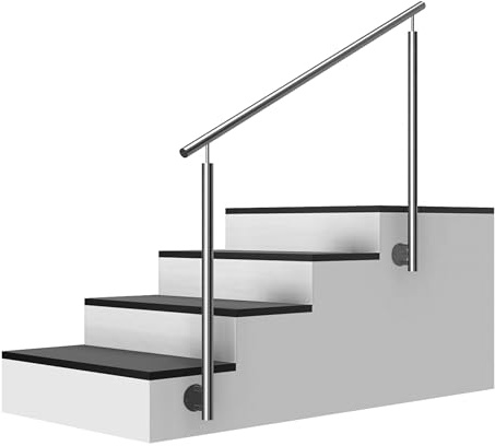 Edelstahl Treppengeländer/Außengeländer, 2m lang, 0,9m hoch, Seitenmontage, je 2 Pfosten + Handlauf mit Kugelring + ohne Querstäbe + Zubehör, Winkelverstellbar (L:2000mm H:900mm)