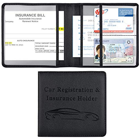 Cacturism Car Registration and Insurance Holder, Vehicle Glove Box Car Organizer Men Women Wallet Accessories Case for Cards, Essential Document, Driver License, Black, Black