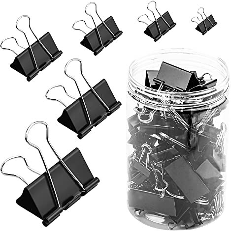 120 Stück Foldback Klammern 15mm, 6 Größen Schwarz Binder Clips für Notizen Briefpapier Clip Bürobedarf