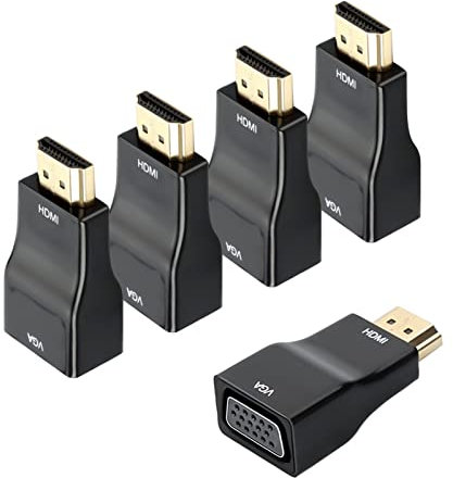 URELEGAN Lot de 5 adaptateurs HDMI vers VGA, convertisseur HDMI vers VGA 1080p mâle vers femelle pour ordinateur, ordinateur de bureau, ordinateur portable, PC, moniteur, projecteur, HDTV et plus (5,