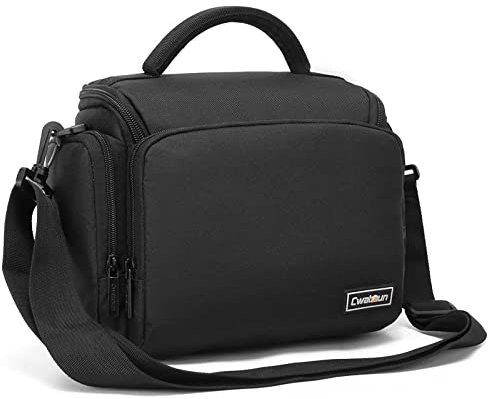 Cwatcun Sling Camera Bag, Compact Crossbody Case - Water Resistant, Compatible with Canon, Nikon, Sony SLR/DSLR/Mirrorless Cameras and Lenses - Black Large