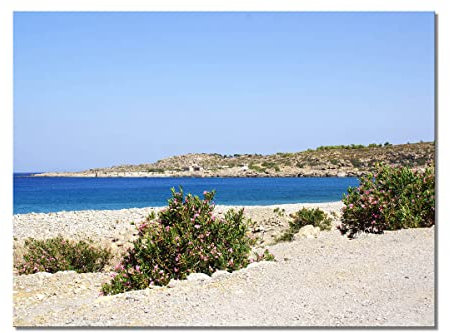 Glücksvilla - Kreta Paralia Stomio - div. Maße (modernes Acrylglas-Bild 5 mm, 160 x 120 cm) aus DE - Kunstdruck XXL Deko-Wandbild quer - Griechenland Strand Oleander Meer moderne Fotografie