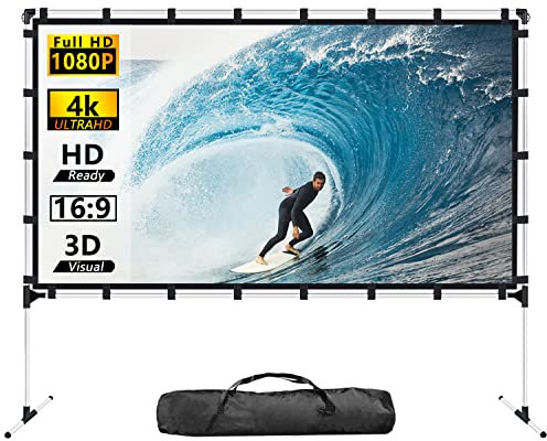 XHYCPY Pantalla de proyector con Soporte, Pantalla de proyector portátil de 100 Pulgadas para Interiores y Exteriores, 16:9, 4K, HD, sin Arrugas, Ligera, con Bolsa de Transporte para Noche de Cine en
