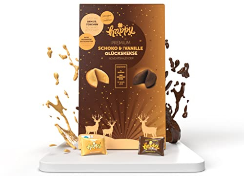 Adventskalender 2025| 24 Schoko & Vanille Glückskekse mit inspirierenden Sprüchen | inkl. 25. Türchen mit Jahresbotschaft, Gutscheinen | vegan & laktosefrei