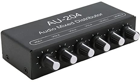 Headphone Amps Mixer 2 in 4 Out Alloy StereoSound Signal Mixer, 3.5MM Interface Metal Stereo Audio Amplifier DJ Mixer PC Laptop Headphones