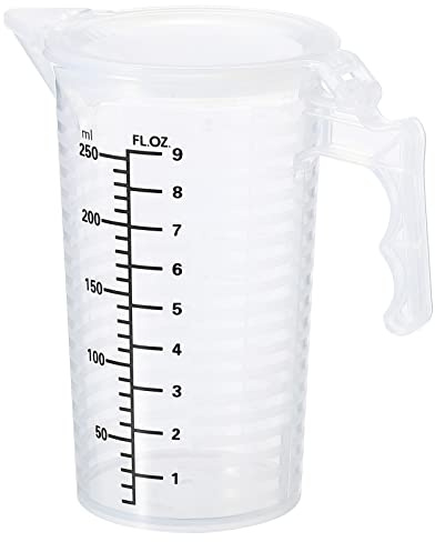 PATIKIL Graduated Beaker, 250ml PP Plastic Liquid Measuring Cup Double Sided Black Graduations with Handle Lid and Spout for Lab Kitchen Home