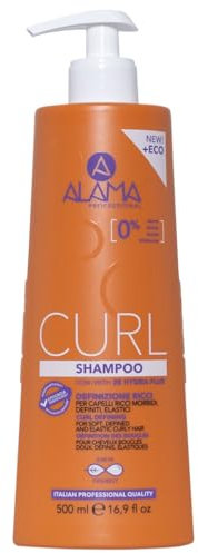 A ALAMA Professional Alama Professional Curl, Shampoo per Capelli Ricci e Mossi Definiti, Corposi ed Elastici, con Olio di Oliva ed Eritritolo, Anti Crespo e Idratazione a Lunga Durata, 500 ml