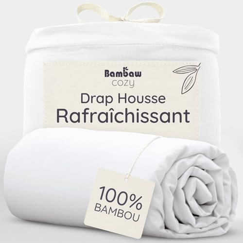 Bambaw Sábana Bajera Bambu 90x200 cm para Cama 90, Bolsillo 35 cm, Sábanas Frescas Verano Bambu Hipoalergenico y Atiacaros, Ropa de Cama para Días Fríos o Calurosos (Blanco)
