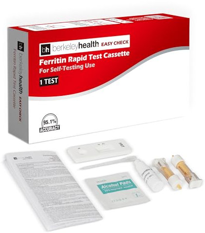 Berkeley Health Anaemia Home Self-Test Kit – Iron Deficiency & Ferritin Blood Check – at-Home Screening with Fast Results – 95% Accuracy – 1 Pack