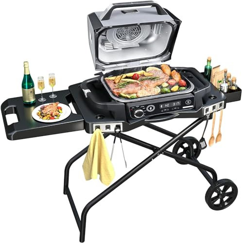 Denmay Carrello da barbecue portatile per Ninja Woodfire serie OG700, supporto pieghevole da esterno per Ninja OG701, Pit Boss 10697/10724, 57 cm, Blackstone, Traeger Ranger, con ripiano da tavolo e