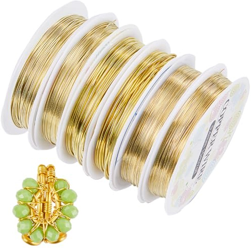 SUNNYCLUE 58M Alambres de Cobre para Cuentas Alambre para Abalorios de Joyería de 0.3/0.4/0.5/0.6/0.8/1 mm Alambres de Cobre Dorado Alambre para Manualidades de Cobre Alambres para Abalorios Alambre d