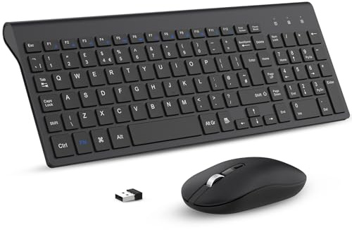 Wireless Keyboard Mouse Combo, cimetech 2.4G Ultra-Thin Keyboard and Mouse Set with Sleek Ergonomic Silent Design & Stable Connection for Windows PC Laptop Computer (QWERTY UK Layout, Dark Black)