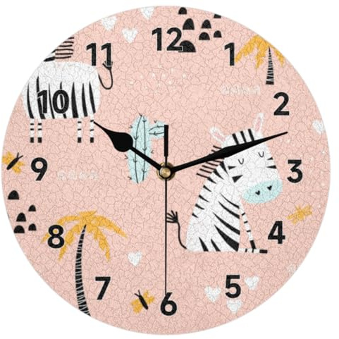Mularoka Zebra Cactus Wall Clock 10 Inch Silent Non-Ticking Battery Operated Quartz Modern Round Clock for Living Room Office Home Bedroom Kitchen Bathroom Classroom School