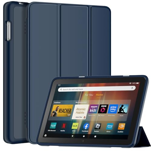 Fire HD 8 & HD 8 Plus Tablet Hülle(12 Gen, 2022), Nicht für TCL, Sonlaryin Dreifach Faltbarer Vorderseite aus Leder und TPU Rückseite für Fire HD 8 Kids Pro Tablet, Auto Schlaf/Aufwach, Navy Blue