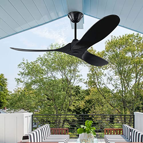 Ventilatore da Soffitto con Telecomando, 152cm Ventilatore a Soffitto senza Luce, Ventilatori da Soffitto Legno con 3 Pale, Silenzioso Reversible Motore DC, Ventola Soffitto per Esterno Interni