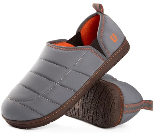 LongBay Men's Memory Foam Slippers with Warm Coral-Fleece Lining Non-Slip Indoor Outdoor House Shoes Light Grey, 9