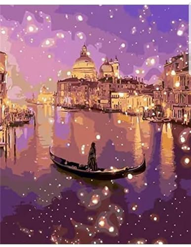 Malen nach Zahlen Erwachsene,Wunderschöne Venedig-Landschaft,40x60cm Malen Nach Zahlen Set für Kinder Anfänger DIY Digital Ölgemälde Kits auf Leinwand mit Pinseln und Acrylpigment(mit Rahmen)