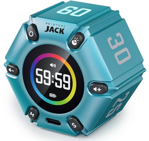Pomodoro Timer, Magnetic Visual Timer with Flip Countdown, Silent & Alarm, Tools for Anyone, Cube Digital Timer for for Work, Kitchen Cooking, Study, 3/5/10/25/30/60min & Custom Countdown - Turquoise