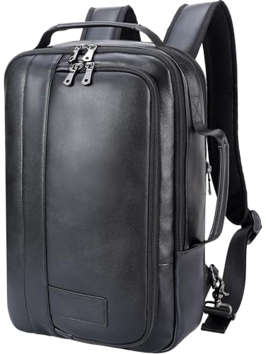 TIDING Sac à dos Professionnel en Cuir Pour Homme 15,6 Pouces Convertible et Extensible Anti-vol Pour Bureau et Voyage, Noir