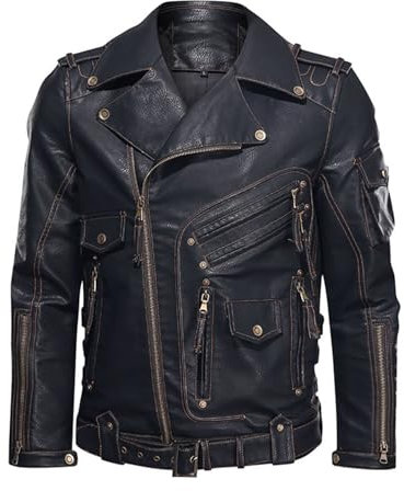 Générique Veste Cuir Homme Moto Pas Cher Hiver Manche Longues Manteau en Cuir Mode Blouson Cuir Moto Blouson Motard en Cuir pour Homme de Vache Rétro Rock Veste en Cuir pour Faire de La Moto