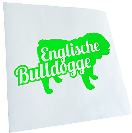 Kiwistar - Autocollant - Bouledogue avec nom 17,5 x 10 cm - néon vert - G10 - Pour voitures, vélos, véhicules, motos, cyclomoteurs, tuning, vitres arrière