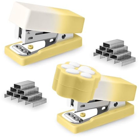 BAYTORY Mini Pinzatrice Carina, Piccola Pinzatrice Portatile con 800 Graffette 24/6, Set di 2 Pinzatrici a Gradiente di Colori, Pinzatrice da Ufficio per Forniture Scolastiche e da Ufficio (Giallo)
