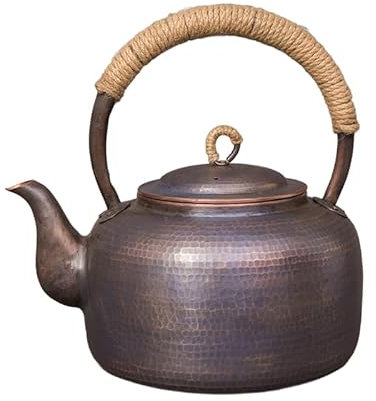 OZBMA Bouilloire à thé en cuivre Pur 2,6/4,5 L 31/26 cm, Faite à la Main, théière Turque pour cuisinière (4,5 l/31 x 30 cm)