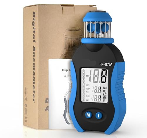 TIEOAXFT Anémomètre numérique portatif, Compteur de Vitesse du Vent, Poche for mesurer la Vitesse de l'air for Les évents CVC, tir à la Voile en Bateau,-876A