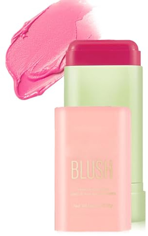 Pakivs Bâton de blush crème - Tenue longue durée - Rose brillant - Multi-usage - Pour joues, yeux, lèvres, visage - Jusqu'à 12 heures de maquillage