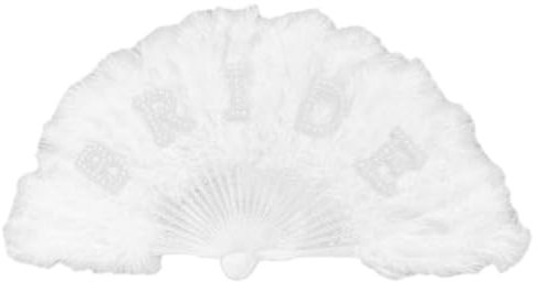 Jorzer Feathers Fan Bride Hand Fan, Faux Pearl Design Feathers Handheld White Hand, for Wedding Engagement Bridal Shower for Costume Party and Dancing