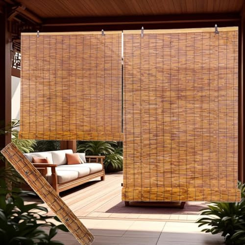 Handgewebt Fenster Bambusrollo Jalousien Senkrecht Außenrollo 50-160cm Breit Verkohlung Seitenzugrollo Vorhang Mit Lifter Für Fenster Terrasse Balkon Bambus Raffrollo(150x180cm)