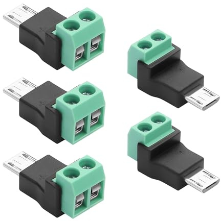 GINTOOYUN 5PCS Micro USB C à 2 épingles Adaptateur de borne à vis Micro USB mâle connecteur de Bloc de borne à vis