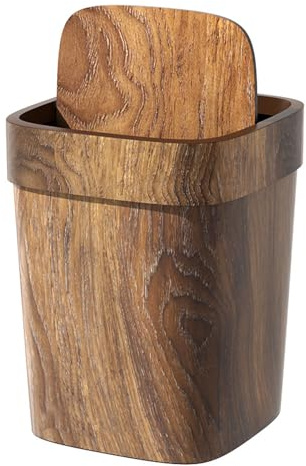 Bathroom Bin with Lid, 12L Wood Grain Trash Can with Swing Lid, Vintage Wooden Waste Paper Bin Farmhouse Decorative Garbage Bin Kitchen Bin for Bedroom, Living Room, Kitchen, Bathroom