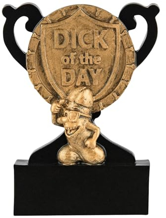 SilverTrophy: Dick of the Day Trophy, Loser Award, Pub Quiz Game Night, Booby Prize, Office Gag Gift, Adult Silly Joke Novelty, Stag Do, Christmas Birthday Present, Black & Gold Mini Cup, Personalise