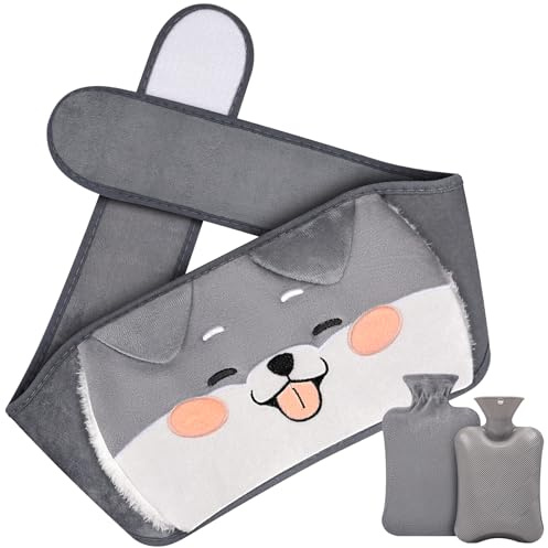 WGIDSKKI Wärmflasche Wärmflaschengürtel, 1L Wärmflasche aus Gummi Mit Extra Langer 120cm Weichem Taillenbezug, 3 in 1 Gürtel Extrem flauschig für Nacken, Schulter