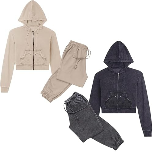 StylerStreet Girls Tracsuit Pant Bottom, Crooped Hoddie & Tracksuit set 1,2 Pack Terry Cotton Activewear (UK, Age, 13 Years, 14 Years, Regular, 2 Tracksuit Set_Mix Match)