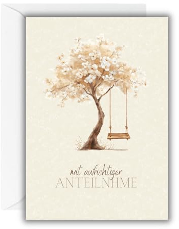 WBdesignz Tarjeta de condolencia con sobre blanco con texto en inglés Mit sincerer Anteilnahme - Elegante tarjeta de condolencia para condolencias y tristeza - Funeral - Tarjeta de condolencia de