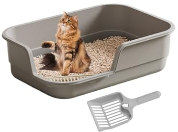 Grande cuvette pour chat avec demi-enclos, cuillère à face haute, toilettes semi-soudées avec dessus ouvert pour animaux âgés et chatons, intérieur, maison, bureau, chambre, appartement