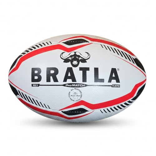 Bratla Pro Match Rugby Ball Size 5 – Hand-Stitched Match & Training Ball with High-Grip Rubber, Precision Flight for Passing & Kicking – Ideal for Clubs, Schools & Competitive Play