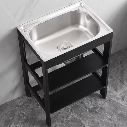 Lavandino Da Appoggio A Vasca Singola, Lavello In Acciaio Inossidabile, Angolo Rotondo A Forma Curva, For Lavanderia, Garage, Cucina(48x35x75cm)