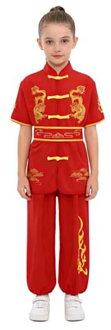 Nyeemya Kinesisk kostym barn traditionella uniformer Drakbroderi kampsport kostym Kung Fu Wushu Qi Gong Tai Chi Röd vinge Chun 4-5 år