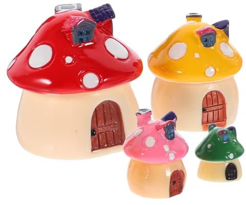Beavorty Kleiner Pilzhaus Figuren 4 Stück 4.5X4X4cm Harz für Gartendekoration Mikro Landschaftsgestaltung und Sukkulenten Deko im Herbst und Winter