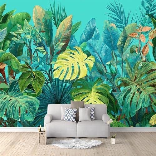 Genérico Papel Pintado 350 x 256 cm Tropical Planta Selva Naturaleza Paisaje - Fotomural Decorativo con Efecto 3D - Tejido no Tejido para Decoración de Pared en Salón, Dormitorio u Oficina Verde