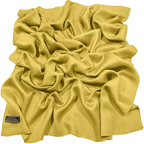 CJ Apparel normallack design nepalesisk franshalsduk pashmina halsduk stola kast, Gult guld, En Storlek